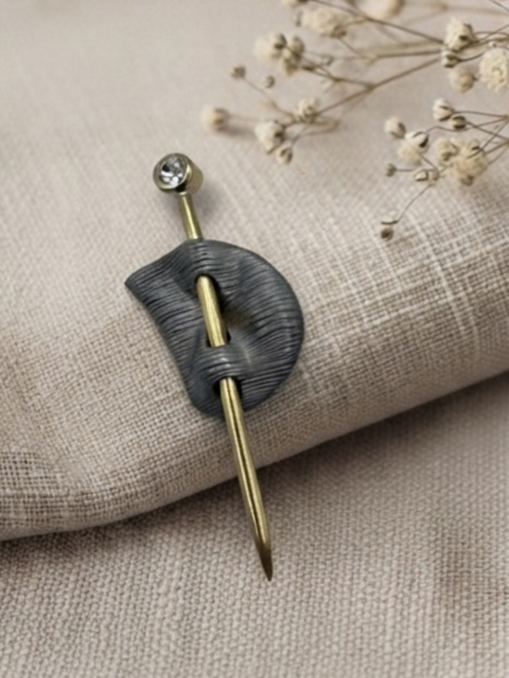 Vintage Modernist Two-Tone Stick Pin Brooch - Mixed Metal Abstract Design